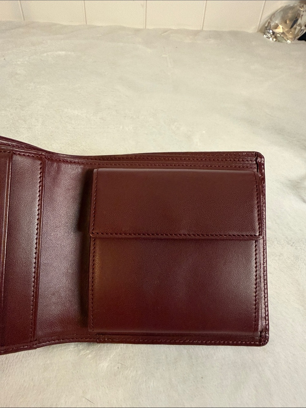 Vintage Cartier Unisex Must De Cartier Burgundy Leather Wallet Coin Pocket + Box - Picture 6 of 14